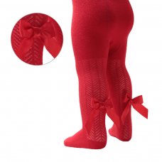 T170-R: Red Chevron Tights w/Long Bow (2-5 Years)